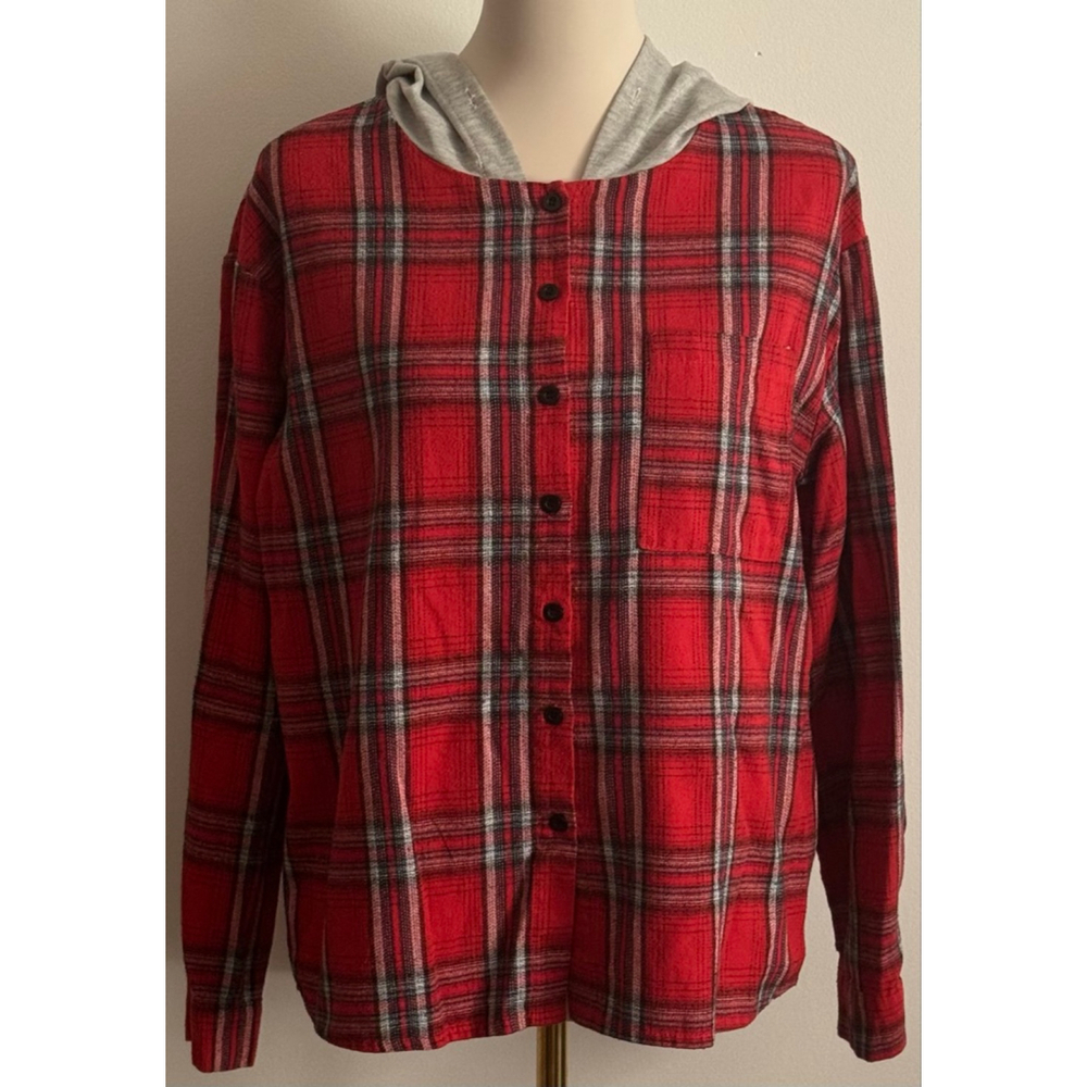 Women's Unbranded Red Plaid Hooded Top L